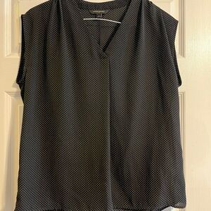 Banana Republic Black V-Neck Blouse with Dot Pattern